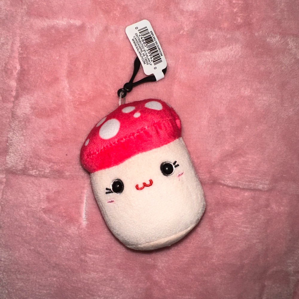 Cute Pink and White Mushroom Plush Keychain